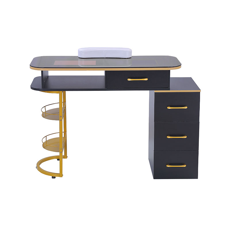 HZ2055/HZ2055B Bàn làm móng mặt kính kèm bàn làm việc nail 4 ngăn kéo & kệ đựng đồ 2 tầng